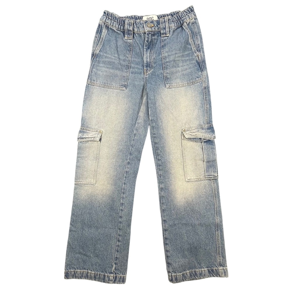 BDG Blue Cargo Jeans Utility Carpenter Straight Leg Whiskered Denim Women 24X32